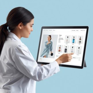 Servicios para vendedores__“Profesional de la salud o distribuidor cargando productos en línea, interfaz digital de venta, fondo azul claro, estilo moderno y confiable.” (2)